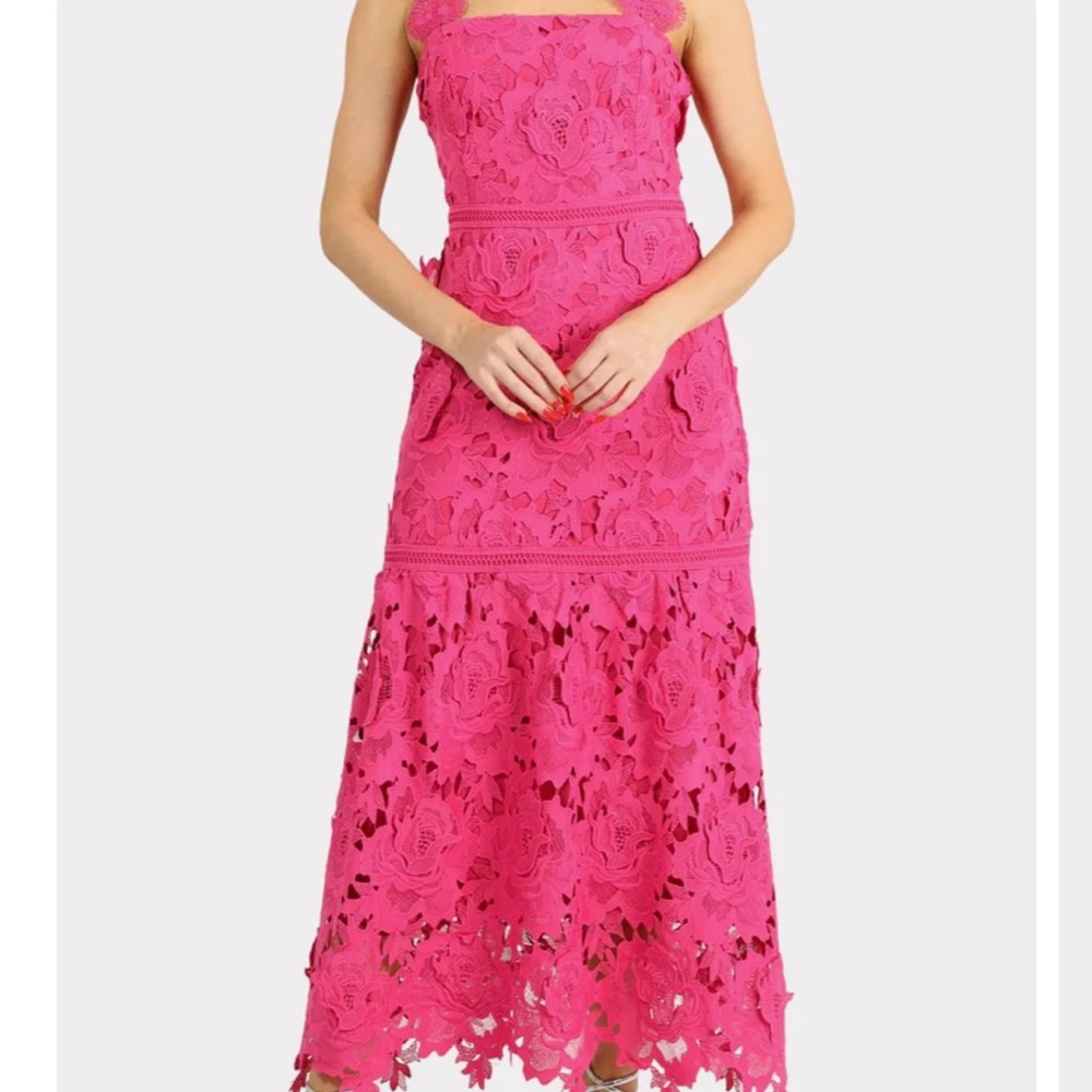Adelyn Rae Karia drop waist 3D lace midi dress